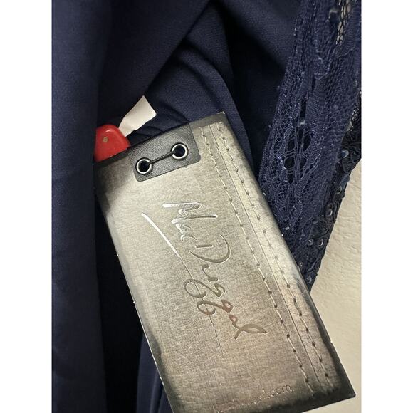 Mac Duggal Midnight Blue Long Sleeves Sequins Sheer Overlay Gown Size 16W - Picture 11 of 11